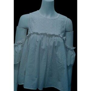 Womens Size Large Boho Babydoll Coquette Cold Shoulder Cottagecore Blouse White
